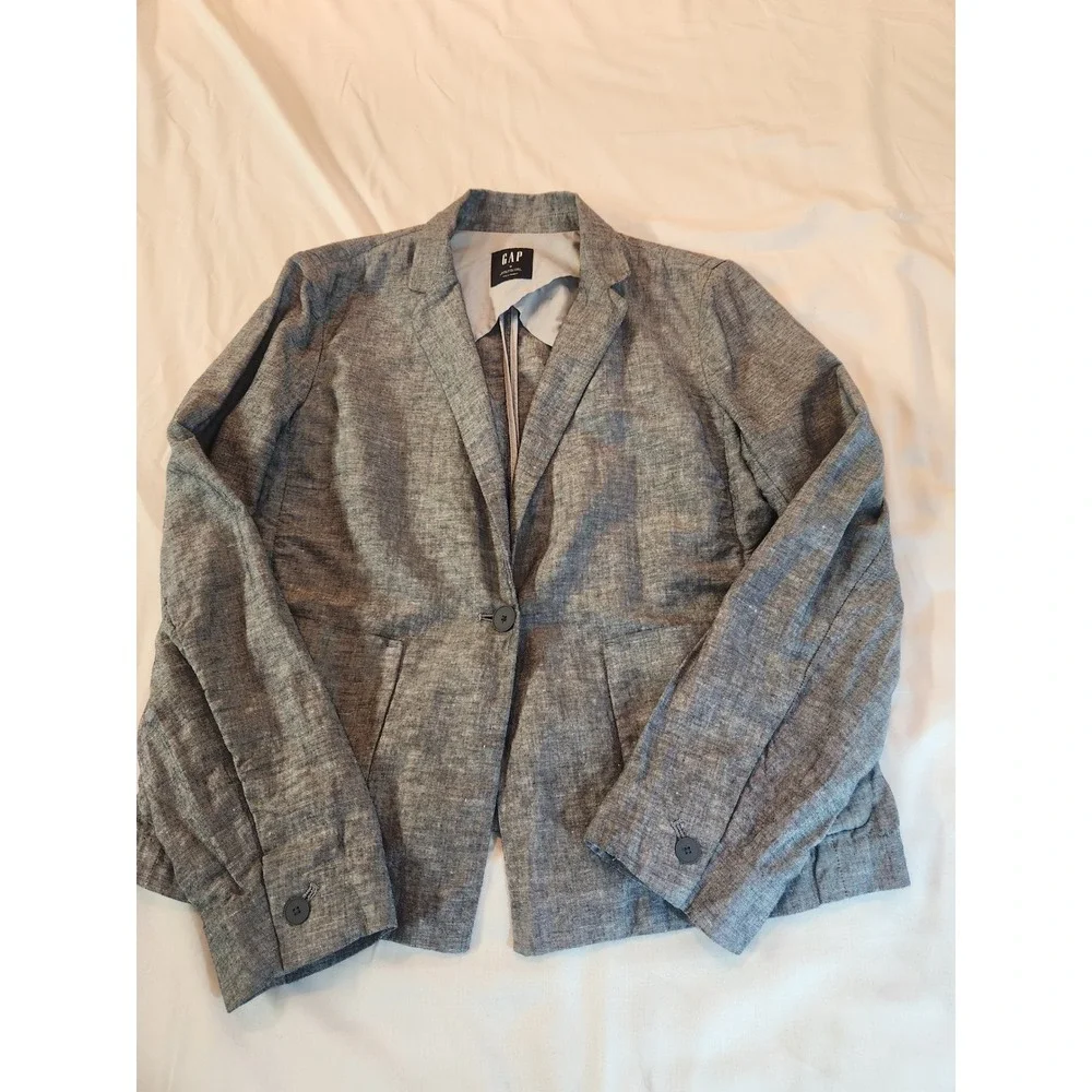 Gap Womens Blue Linen Blend Single Button Blazer Jacket Size 10‎ Chambray Summer